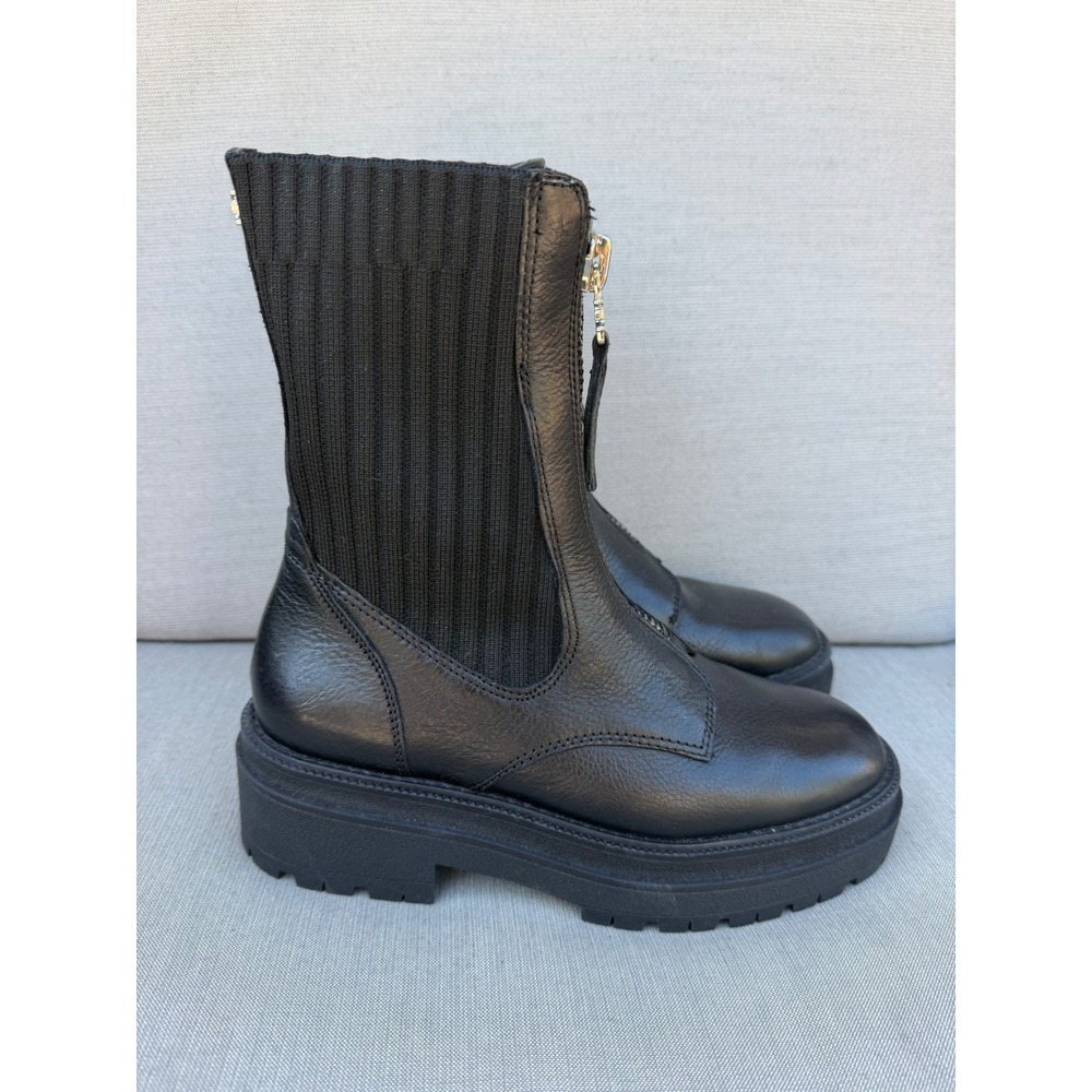 Sam Edelman Winniford Black Leather Knit Zip Lug Sole Combat Boots Size 5 Grunge
